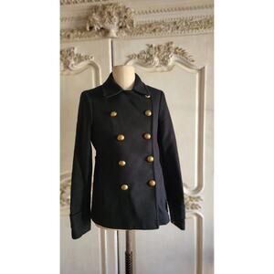 BANANA REPUBLIC WOMEN'S MINI PEACOAT SIZE XS NAVY WITH GOLD BUTTONS